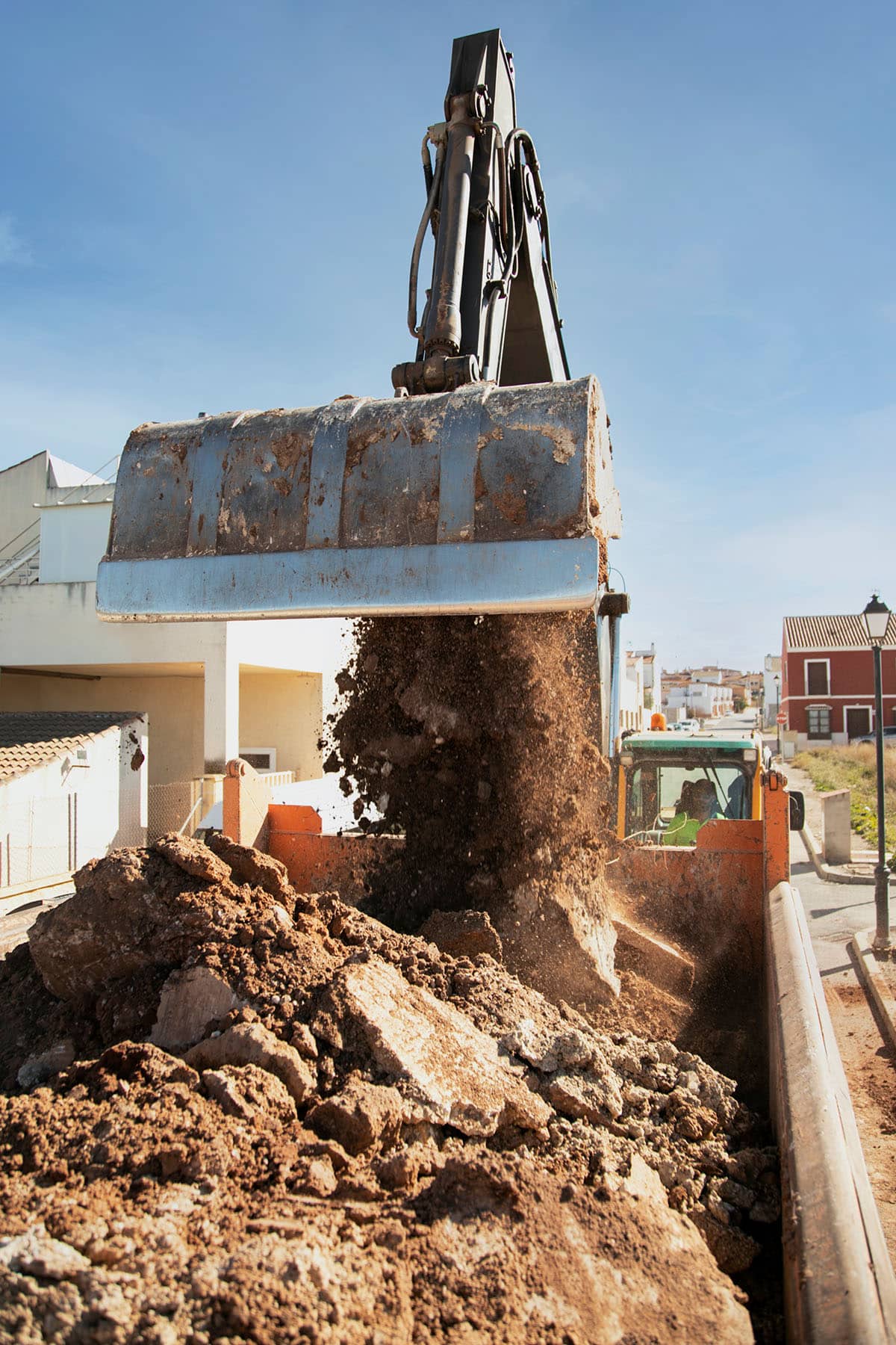 Heavy excavator digging day and light outdoors